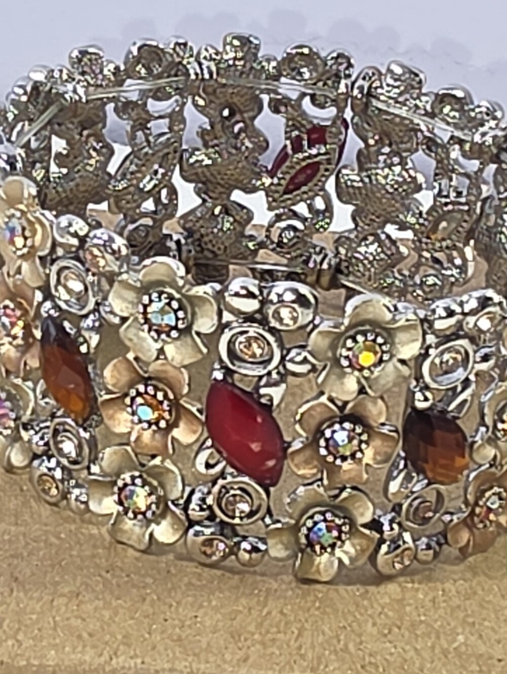 #2602, Retro Mid-Century style gold tone flower necklace, cuff bracelet mixed j - Picture 2 of 6